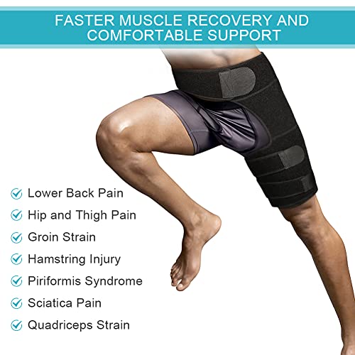 Hip Brace, Thigh Support with Lumber Belt Sciatica Relief Wrap Groin Support, Adjustable Hamstring Compression Sleeve for Pulled Injury Strain Tendonitis and Recovery, Fits Men Women from Yosoo Health Gear