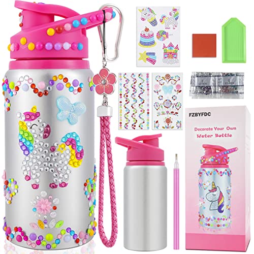Gifts for Girls Decorate Your Own Water Bottle Set, Unicorn Gems Diamonds Painting Crafts Stickers, DIY Arts and Crafts, Birthday, Christmas, Xmas, Thanksgiving Day Gift for Age 4 5 6 7 8 9 11 12 by ZYMYYLF