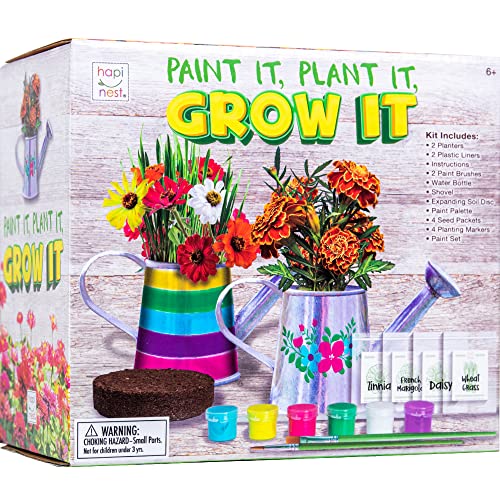 Hapinest Grow and Paint Watering Can 2 Pack Flower Garden Craft Kit Gifts for Kids Boys and Girls Ages 6 7 8 9 10 11 12 Years and Up from IG Trading LLC