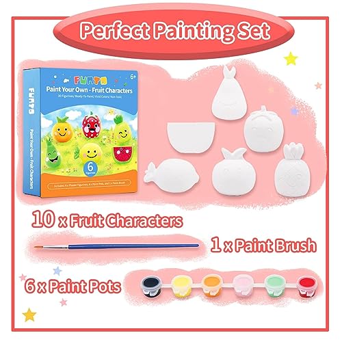 Funto Paint Your Own Fruits Painting Kit, 13 PCS Arts and Crafts Set for Kids, STEAM Projects Creative Activity DIY Toys Gift for Boys & Girls Age 3+, with 6 Figurines, 6 Paint Pots, 1 Brush by Funto