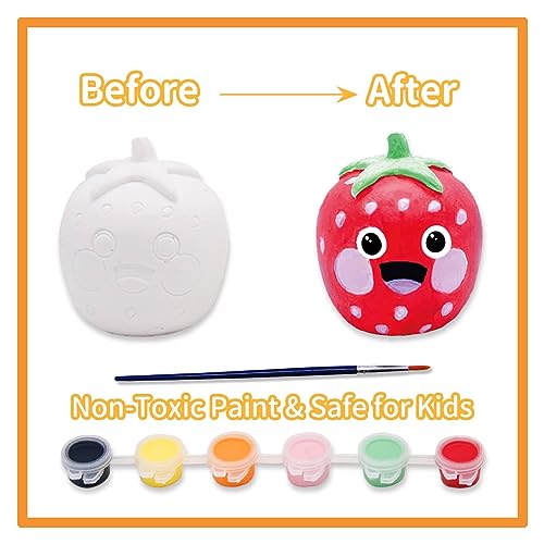 Funto Paint Your Own Fruits Painting Kit, 13 PCS Arts and Crafts Set for Kids, STEAM Projects Creative Activity DIY Toys Gift for Boys & Girls Age 3+, with 6 Figurines, 6 Paint Pots, 1 Brush by Funto