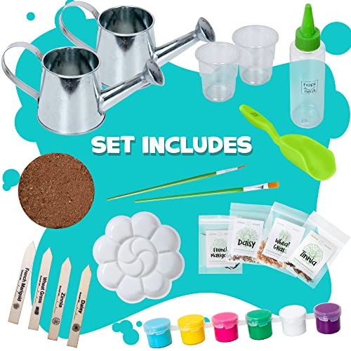 Hapinest Grow and Paint Watering Can 2 Pack Flower Garden Craft Kit Gifts for Kids Boys and Girls Ages 6 7 8 9 10 11 12 Years and Up from IG Trading LLC