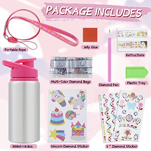 Gifts for Girls Decorate Your Own Water Bottle Set, Unicorn Gems Diamonds Painting Crafts Stickers, DIY Arts and Crafts, Birthday, Christmas, Xmas, Thanksgiving Day Gift for Age 4 5 6 7 8 9 11 12 by ZYMYYLF