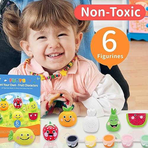 Funto Paint Your Own Fruits Painting Kit, 13 PCS Arts and Crafts Set for Kids, STEAM Projects Creative Activity DIY Toys Gift for Boys & Girls Age 3+, with 6 Figurines, 6 Paint Pots, 1 Brush by Funto