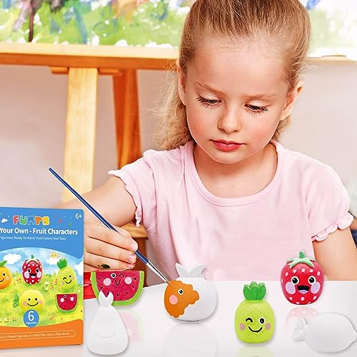 Funto Paint Your Own Fruits Painting Kit, 13 PCS Arts and Crafts Set for Kids, STEAM Projects Creative Activity DIY Toys Gift for Boys & Girls Age 3+, with 6 Figurines, 6 Paint Pots, 1 Brush by Funto