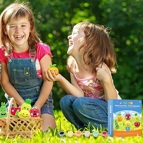 Funto Paint Your Own Fruits Painting Kit, 13 PCS Arts and Crafts Set for Kids, STEAM Projects Creative Activity DIY Toys Gift for Boys & Girls Age 3+, with 6 Figurines, 6 Paint Pots, 1 Brush by Funto