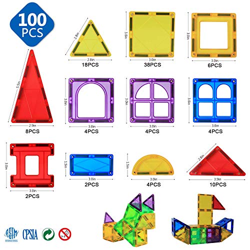 Magnet Toys Kids Magnetic Building Tiles 100 Pcs 3D Magnetic Blocks Preschool Building Sets Educational Toys for Toddlers Boys and Girls. by TUOXIANG