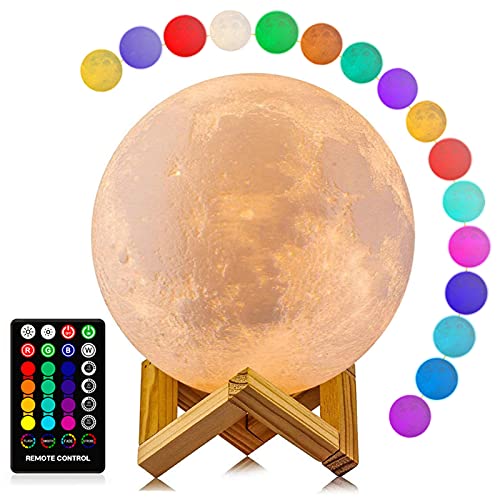 Moon Lamp, LOGROTATE 16 Colors LED Night Light 3D Print Moon Light with Stand & Remote/Touch Control and USB Rechargeable, Moon Light Lamps for kids friends Lover Birthday Gifts (Diameter 4.8 INCH) from LOGROTATE