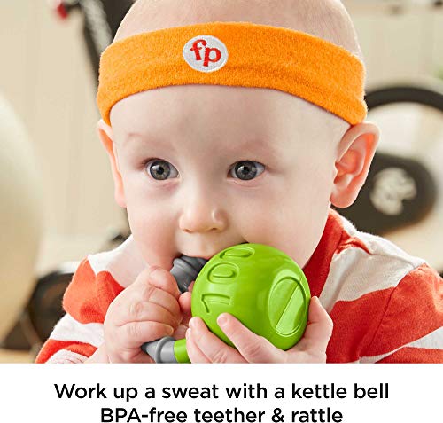 Fisher-Price Gift Set, 4 fitnessthemed toys with wearable costume bib rattle and teether for babies ages 3 months and older, Fisher-Price Baby Biceps by Fisher Price