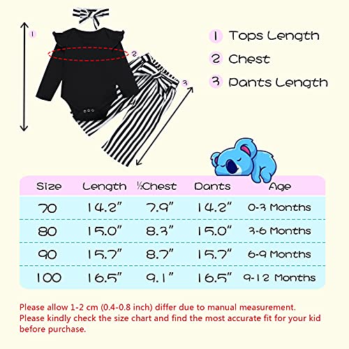 Toddler Baby Girl Clothes Ruffle Long Sleeve top Striped Long Pants Headband 3Pcs Baby Winter Clothes Set Black by 
