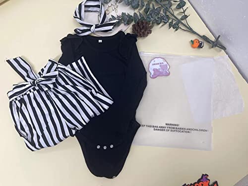 Toddler Baby Girl Clothes Ruffle Long Sleeve top Striped Long Pants Headband 3Pcs Baby Winter Clothes Set Black by 