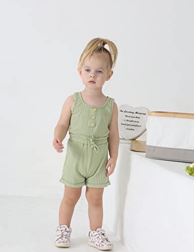 Melaogoy Toddler Girl Clothes Ribbed Sleeveless Tank Top Shorts Tracksuit 2Pcs Summer Baby Outfits Set (Green, 3-4T) from 