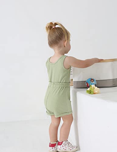 Melaogoy Toddler Girl Clothes Ribbed Sleeveless Tank Top Shorts Tracksuit 2Pcs Summer Baby Outfits Set (Green, 3-4T) from 