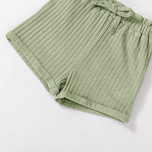 Melaogoy Toddler Girl Clothes Ribbed Sleeveless Tank Top Shorts Tracksuit 2Pcs Summer Baby Outfits Set (Green, 3-4T) from 