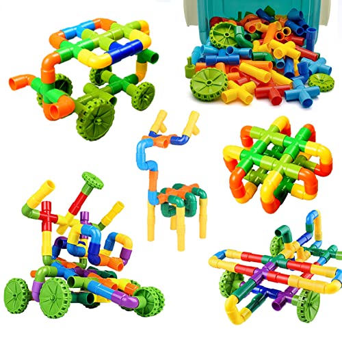 Pualsol 72PCS STEM Building Toys for Kids Ages 4.Connecting Building Toys Toddlers 3-5.Educational Toddler Toy Kit.Sensory Toys Creative Tube Locks Construction Set for Boy&Girls by Pualsol