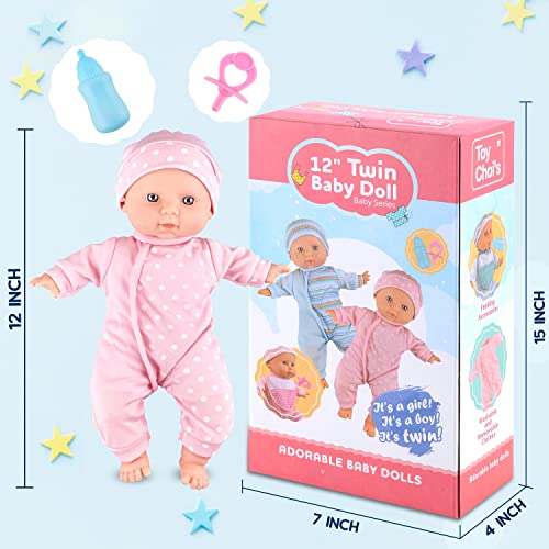 Twins Baby Doll-Toy Choi's 12 inch Soft Body Baby Doll,with Milk Bottle, Pacifier, Doll Bibs and Clothes for Baby,Toddlers,1,2,3,4 Years Old Boys and Girls Ideal Gifts by Toy Choi's
