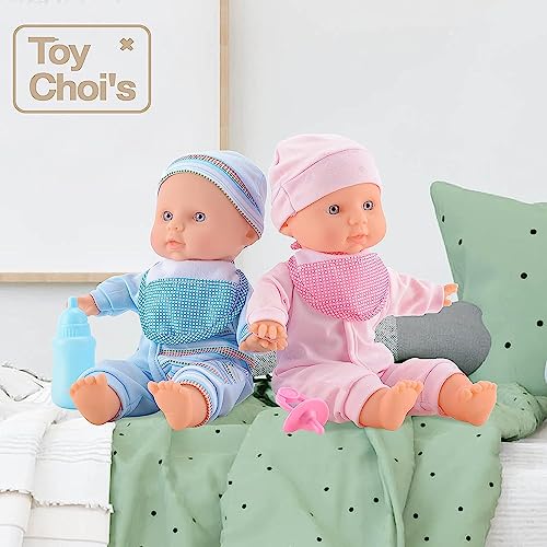 Twins Baby Doll-Toy Choi's 12 inch Soft Body Baby Doll,with Milk Bottle, Pacifier, Doll Bibs and Clothes for Baby,Toddlers,1,2,3,4 Years Old Boys and Girls Ideal Gifts by Toy Choi's