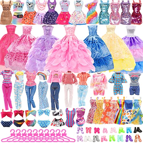 42 PCS Doll Clothes and Accessories 3 PCS Fashion Dresses 4 Tops 4Pants 3 PCS Party Dresses 2 Sets Swimsuits Bikini 6 Braces Skirt 10 Hangers and 10 pcs Shoes for 11.5 inch Doll from BM