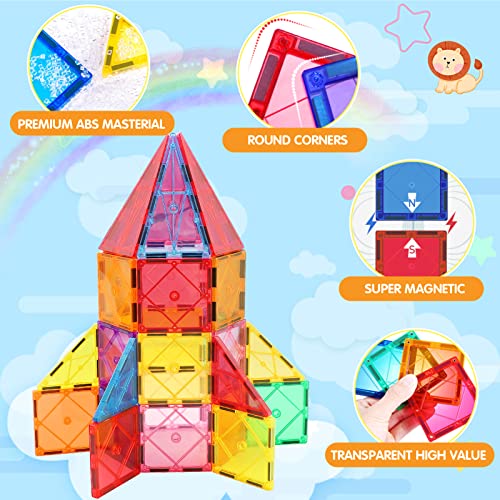 Magnetic Tiles Building Blocks for 3 4 5 6 7 8+ Years Old Boys Girls Colorful Magnet Stacking Toys Birthday Gift for Toddlers STEM Preschool Educational Construction Tiles Set for Kids Age 3-5 from Mruikeny