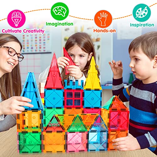 Magnetic Tiles Building Blocks for 3 4 5 6 7 8+ Years Old Boys Girls Colorful Magnet Stacking Toys Birthday Gift for Toddlers STEM Preschool Educational Construction Tiles Set for Kids Age 3-5 from Mruikeny