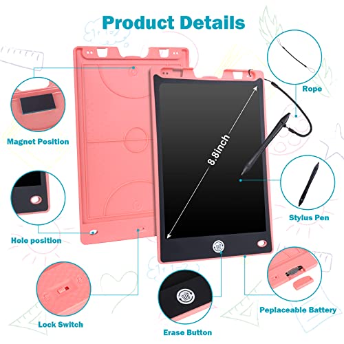 LCD Writing Tablet 2 Pack, 8.8 Inch Doodle Board Colorful Drawing Pad for Kids, Skidwedy Erasable Electronic Painting Pads, Learning Educational Toy Gift for 3+ Years Old Girls Boys Toddlers by Skidwedy