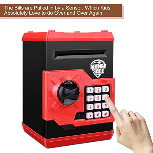 Renvdsa Cartoon Electronic ATM Password Piggy Bank Cash Coin Can Auto Scroll Paper Money Saving Box Gift for Kids (Black red) by Adevena