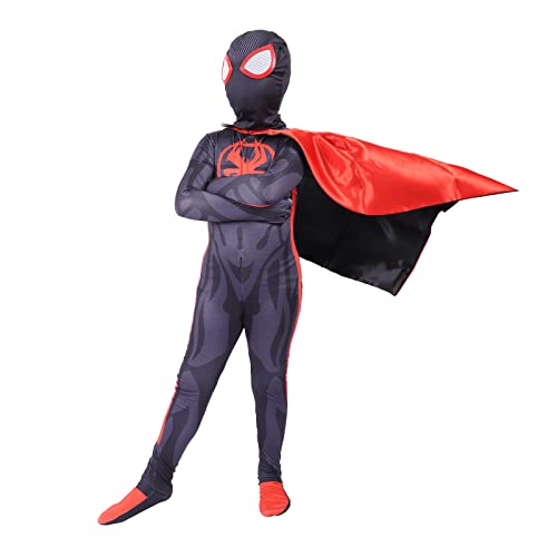 2023 New Superhero Acoss The Spider Verse Miles Spandex 3D Style Halloween Anime Costume for Kids Bodysuit Zentai Cosplay Jumpsuit (Boy, 140) from 