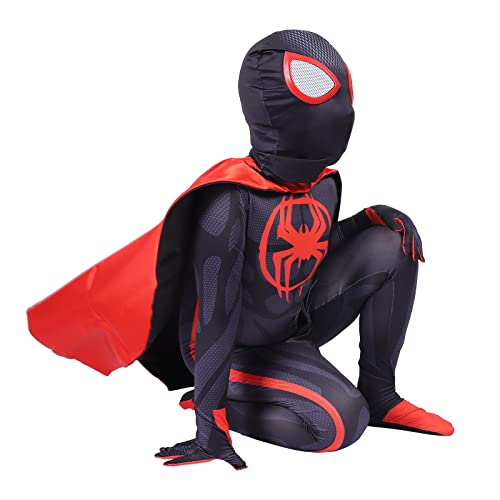 2023 New Superhero Acoss The Spider Verse Miles Spandex 3D Style Halloween Anime Costume for Kids Bodysuit Zentai Cosplay Jumpsuit (Boy, 140) from 