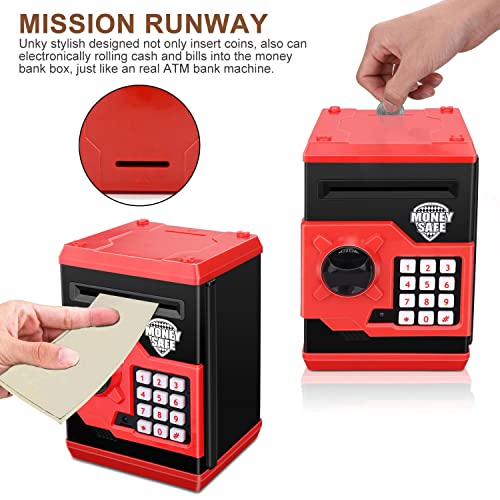 Renvdsa Cartoon Electronic ATM Password Piggy Bank Cash Coin Can Auto Scroll Paper Money Saving Box Gift for Kids (Black red) by Adevena