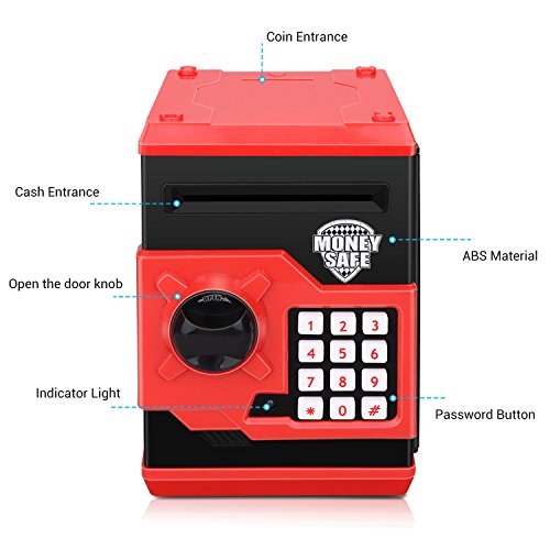 Renvdsa Cartoon Electronic ATM Password Piggy Bank Cash Coin Can Auto Scroll Paper Money Saving Box Gift for Kids (Black red) by Adevena