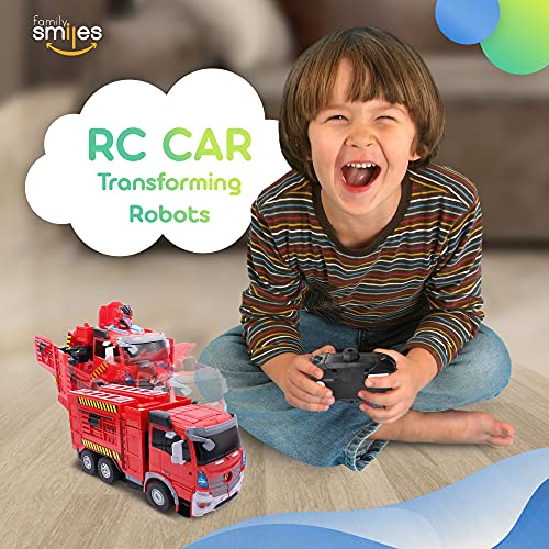 Family Smiles Kids Fire Truck RC Toy Transforming Robot Remote Control Car Vehicle Toys for Boys 8 - 12 Red by BTTF