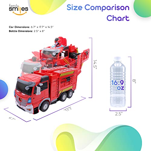 Family Smiles Kids Fire Truck RC Toy Transforming Robot Remote Control Car Vehicle Toys for Boys 8 - 12 Red by BTTF