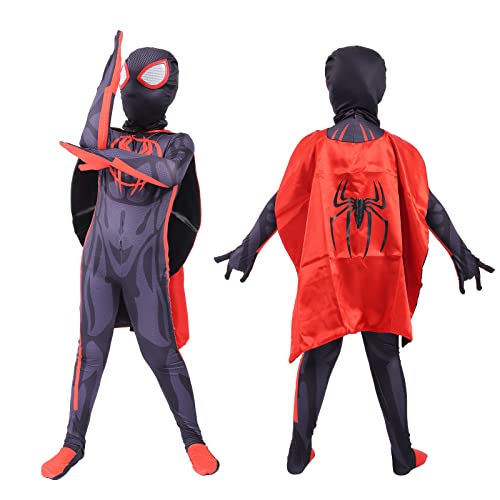 2023 New Superhero Acoss The Spider Verse Miles Spandex 3D Style Halloween Anime Costume for Kids Bodysuit Zentai Cosplay Jumpsuit (Boy, 140) from 