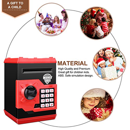 Renvdsa Cartoon Electronic ATM Password Piggy Bank Cash Coin Can Auto Scroll Paper Money Saving Box Gift for Kids (Black red) by Adevena