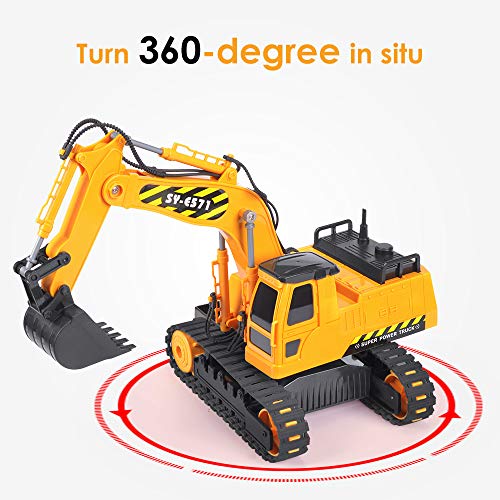 DOUBLE E Remote Control Excavator Toy Truck 2 Batteries Digger Toys Hydraulic Full Functional Construction Vehicles RC Tractor for Boys Girls Kids from DOUBLE E