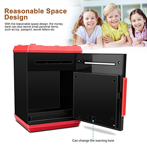 Renvdsa Cartoon Electronic ATM Password Piggy Bank Cash Coin Can Auto Scroll Paper Money Saving Box Gift for Kids (Black red) by Adevena