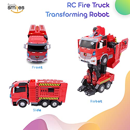 Family Smiles Kids Fire Truck RC Toy Transforming Robot Remote Control Car Vehicle Toys for Boys 8 - 12 Red by BTTF