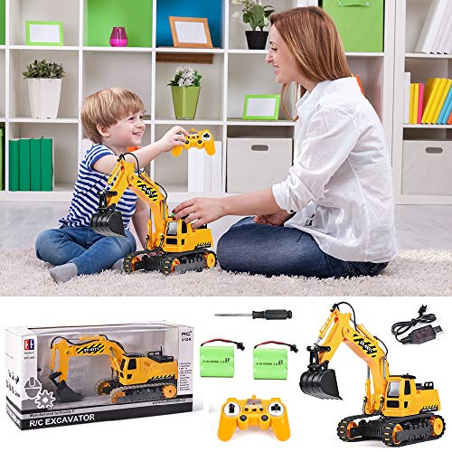 DOUBLE E Remote Control Excavator Toy Truck 2 Batteries Digger Toys Hydraulic Full Functional Construction Vehicles RC Tractor for Boys Girls Kids from DOUBLE E
