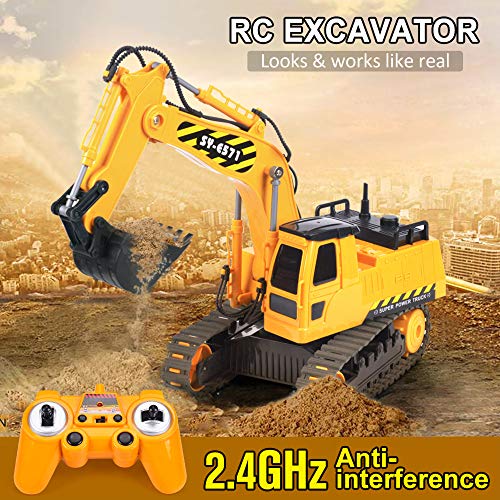 DOUBLE E Remote Control Excavator Toy Truck 2 Batteries Digger Toys Hydraulic Full Functional Construction Vehicles RC Tractor for Boys Girls Kids from DOUBLE E