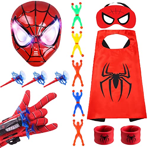 Licputalch Superhero Toys for boys 4-6 with Superhero Man Capes and LED Mask, Superhero Toys and Costume Gloves, Slap Bracelets and Climbing Man, Halloween Christmas Gifts for Kids from Licputalch