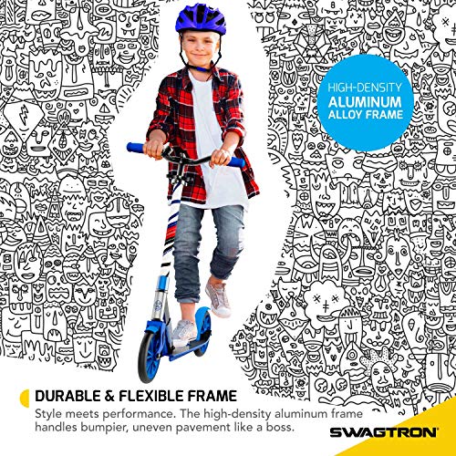 Swagtron K8 Folding Kick Scooter with Kickstand for Kids & Teens, XL 8â Big Wheels & ABEC-9 Bearings Lightweight, Height-Adjustable Stem, 220lb Rider Capacity (Pink) from SWAGTRON