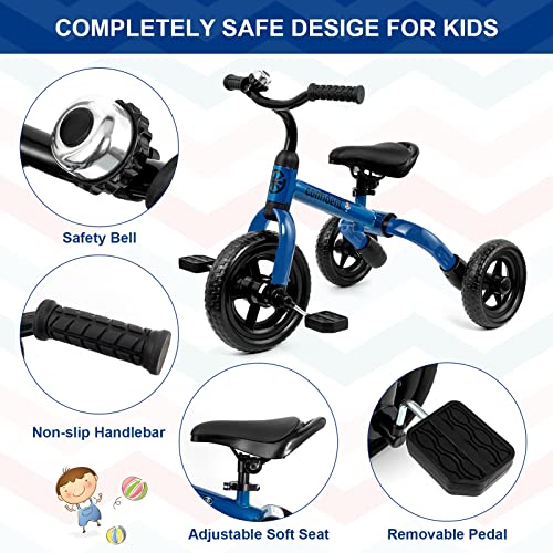 XPIY Tricycle for Toddlers Age 2 to 4 Years Old, 3 in 1 Folding Toddler Bike for Boys and Girls, Kids' Bike Trike with Detachable Pedal and Adjustable Seat (Blue) by XPIY