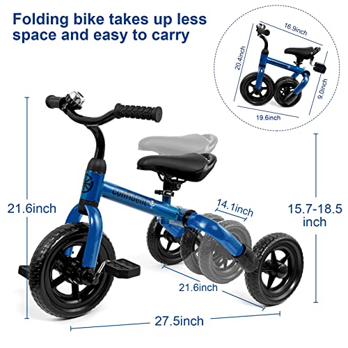 XPIY Tricycle for Toddlers Age 2 to 4 Years Old, 3 in 1 Folding Toddler Bike for Boys and Girls, Kids' Bike Trike with Detachable Pedal and Adjustable Seat (Blue) by XPIY
