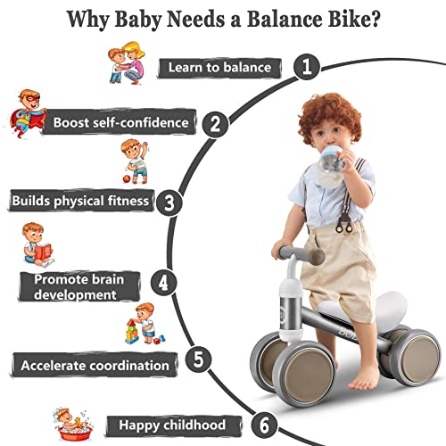 Baby Balance Bike Toys for 1 Year Old Gifts Boys Girls 10-24 Months Kids Toy Toddler Best First Birthday Gift Children Walker No Pedal Infant 4 Wheels Bicycle â¦ (Silver) by Bobike