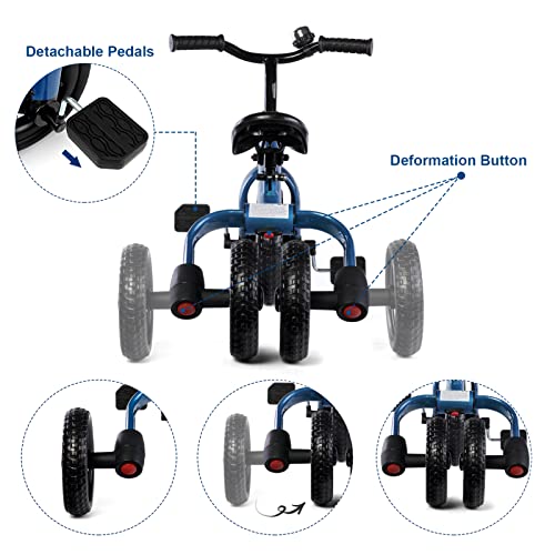 XPIY Tricycle for Toddlers Age 2 to 4 Years Old, 3 in 1 Folding Toddler Bike for Boys and Girls, Kids' Bike Trike with Detachable Pedal and Adjustable Seat (Blue) by XPIY