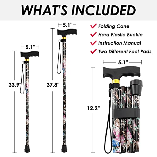 Walking Cane PANZHENG Cane for Man/Woman | Mobility & Daily Living Aids | 5-Level Height Adjustable Walking Stick | Comfortable Plastic T-Handle Portable Walking Stick Folding Cane | Black Print by PANZHENG
