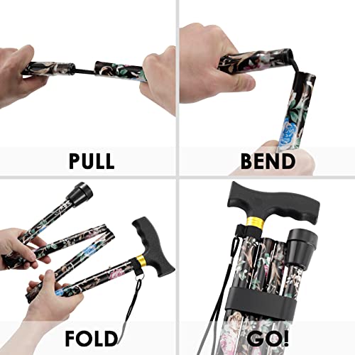 Walking Cane PANZHENG Cane for Man/Woman | Mobility & Daily Living Aids | 5-Level Height Adjustable Walking Stick | Comfortable Plastic T-Handle Portable Walking Stick Folding Cane | Black Print by PANZHENG