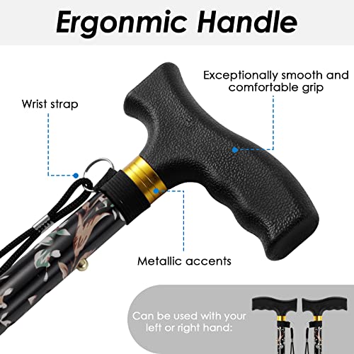 Walking Cane PANZHENG Cane for Man/Woman | Mobility & Daily Living Aids | 5-Level Height Adjustable Walking Stick | Comfortable Plastic T-Handle Portable Walking Stick Folding Cane | Black Print by PANZHENG