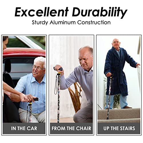 Walking Cane PANZHENG Cane for Man/Woman | Mobility & Daily Living Aids | 5-Level Height Adjustable Walking Stick | Comfortable Plastic T-Handle Portable Walking Stick Folding Cane | Black Print by PANZHENG