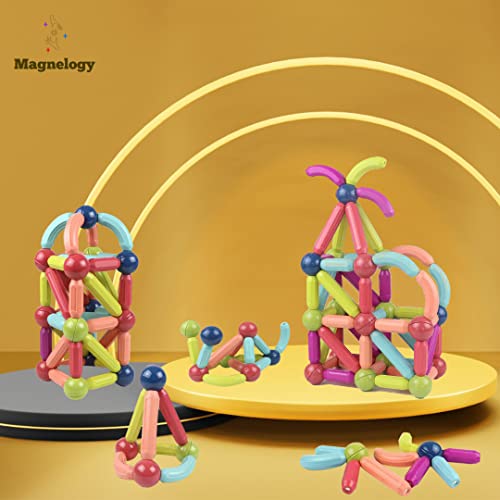 Magnelogy 100 Pcs Magnetic Building Sticks, Stem Educational Construction Toys, Magnetic Stick and Rods Set, 3D Magnet Building Toys, 6 Color Creative Builder from Magnelogy